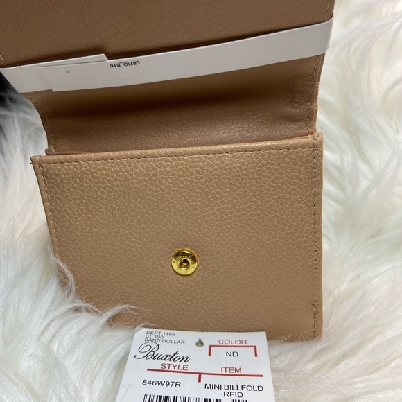 Buxton Women’s Leather New Mini Billfold RFID Wallet in Color Sand Dollar - Picture 5 of 5